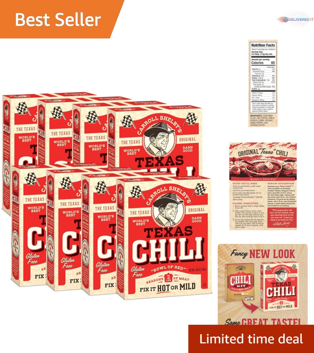 Chili Kit Pack of 8 3.65oz Packets Texas Style Seasoning for Tacos Burgers
