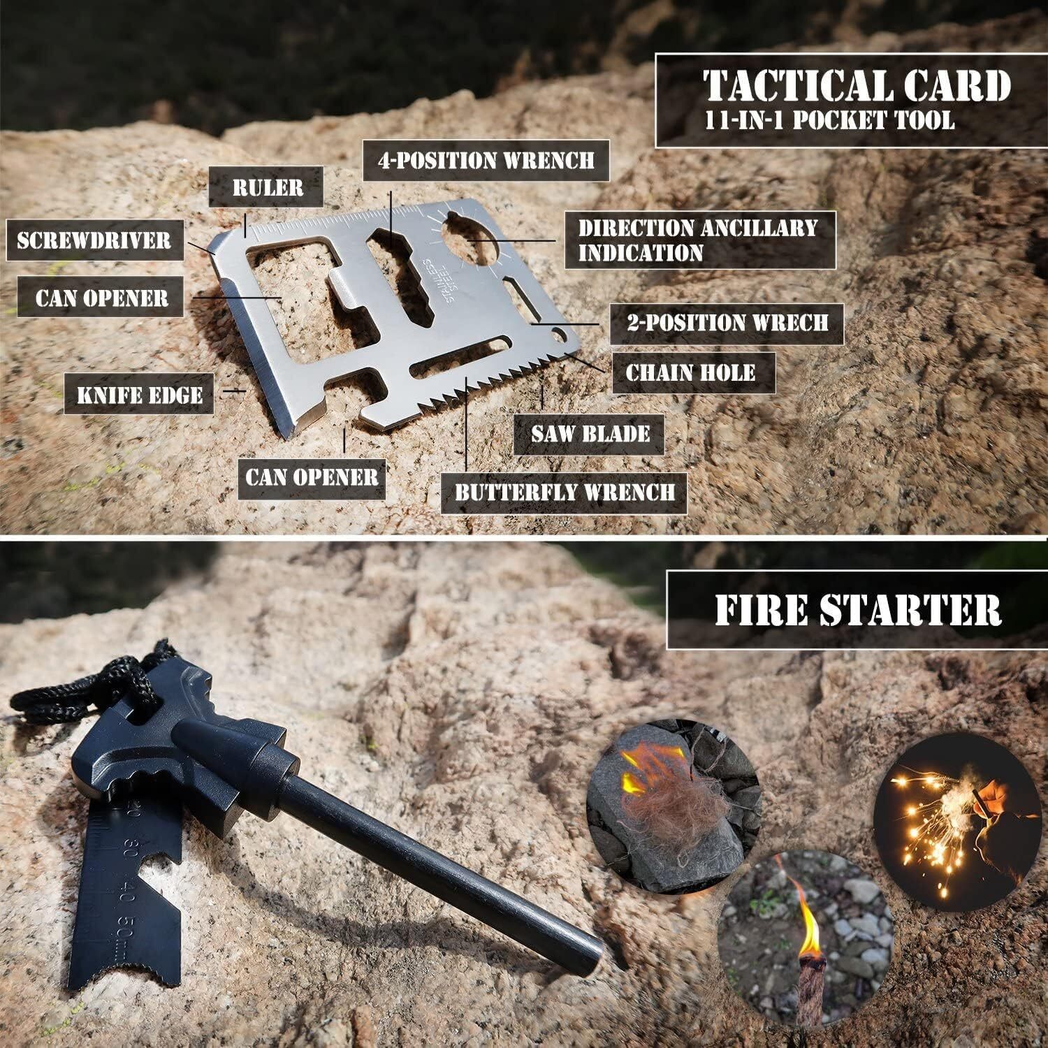 Emergency Survival Kit with First Aid Tools Camping Gear Shelter Headlamp Shovel