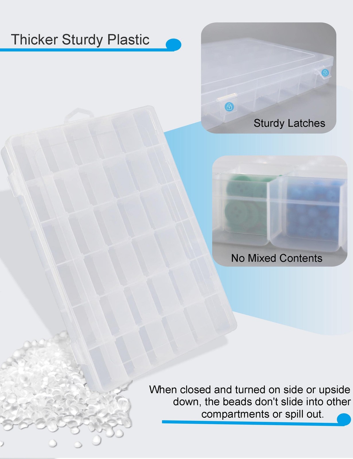 Hlotmeky Bead Organizer 36 Grids 4 Pack Clear 10.9 x 7 x 1.7 inches, clear