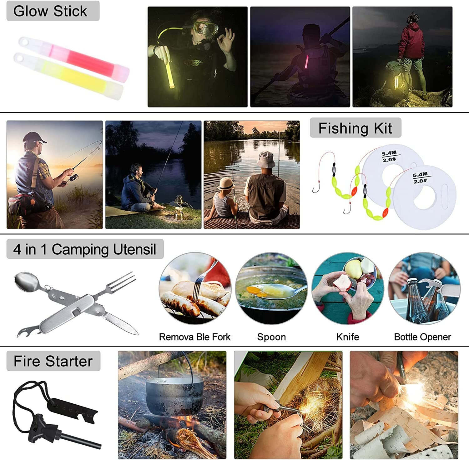Emergency Survival Kit with Survival Gear tools first aid for backpack GO bag