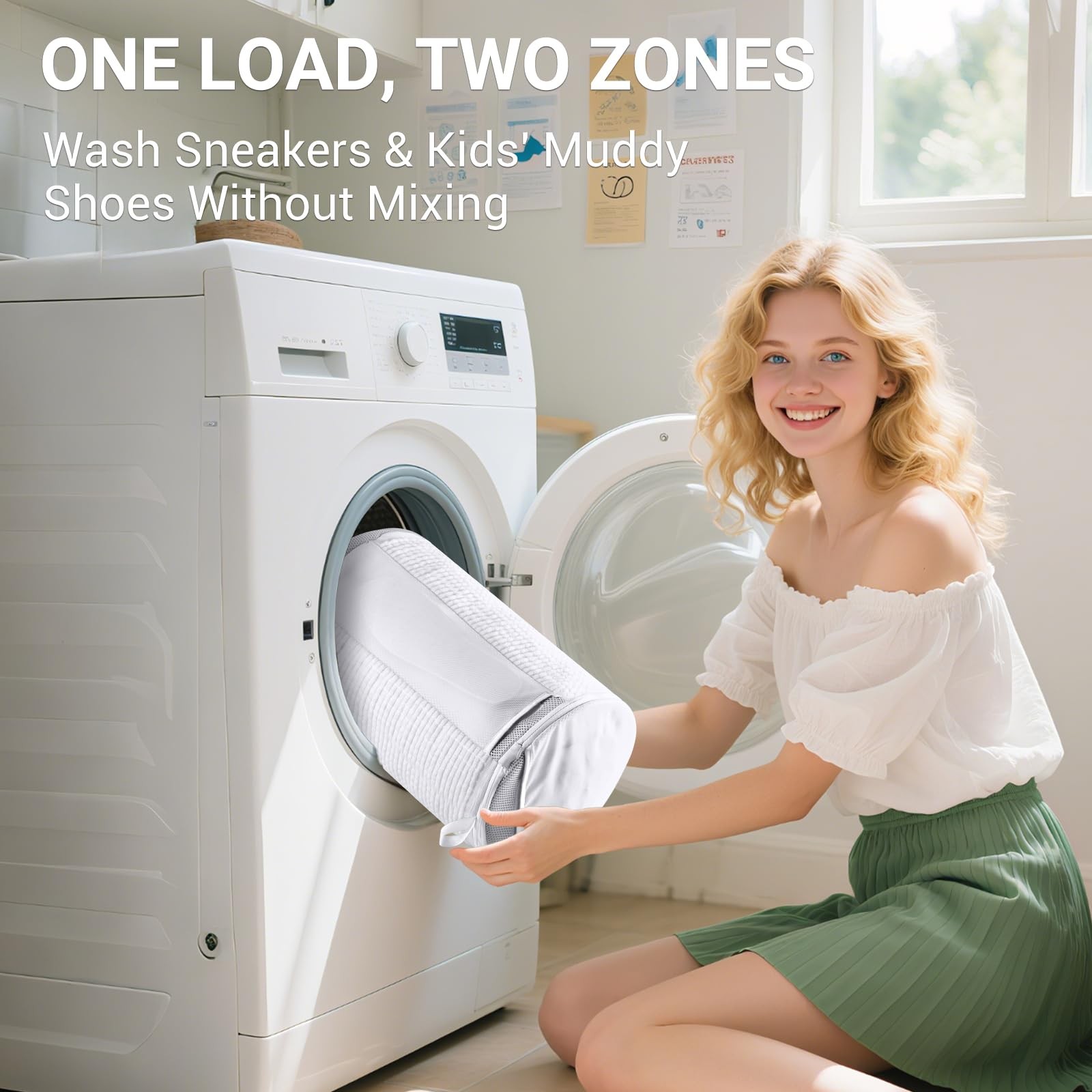 Teletrogy Large Shoe Bag for Washing Machine, Two-Zone 11.5 liters, White