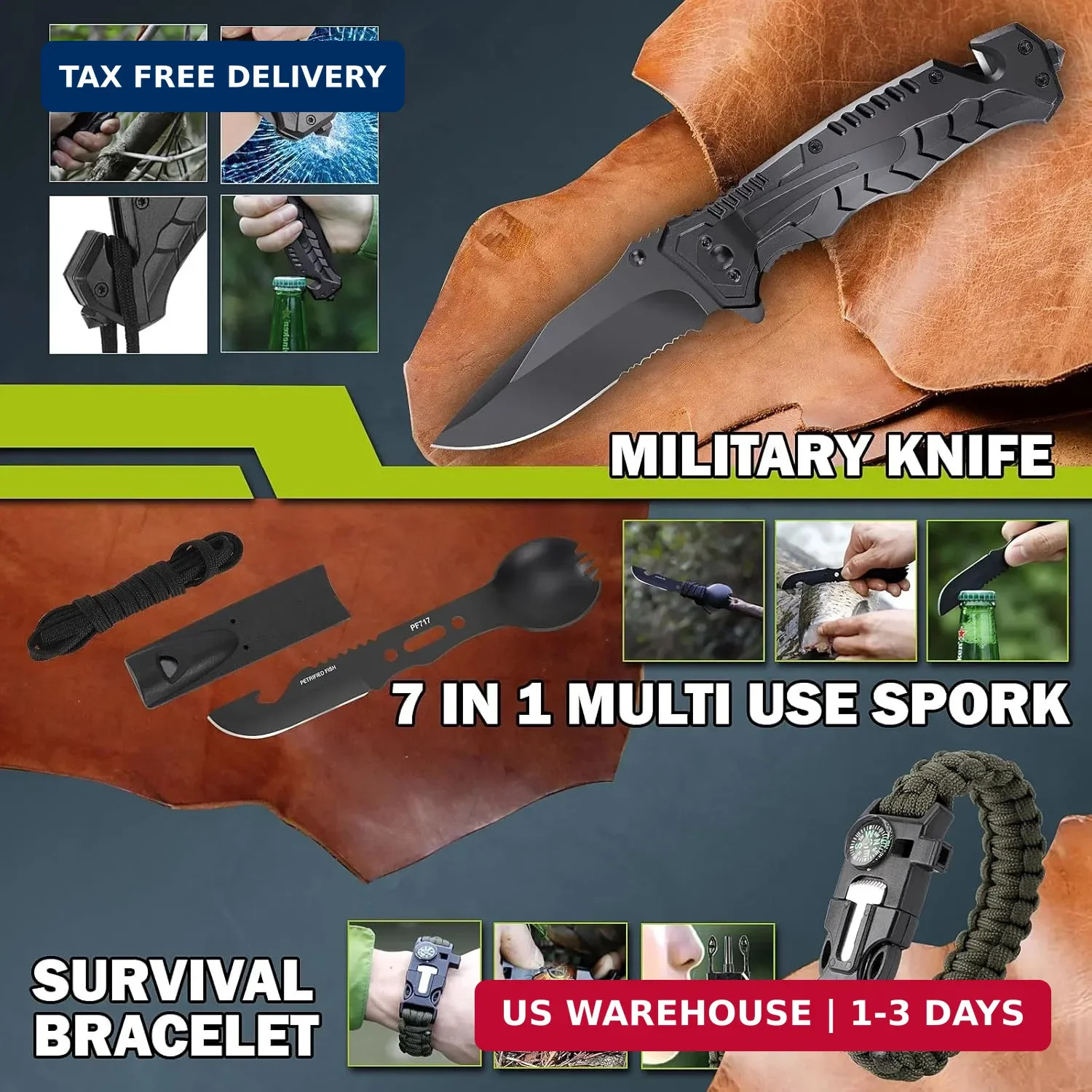Survival Kit 17 in 1, Survival Gear and Supplies for Adult Teen Men, Survival Ca