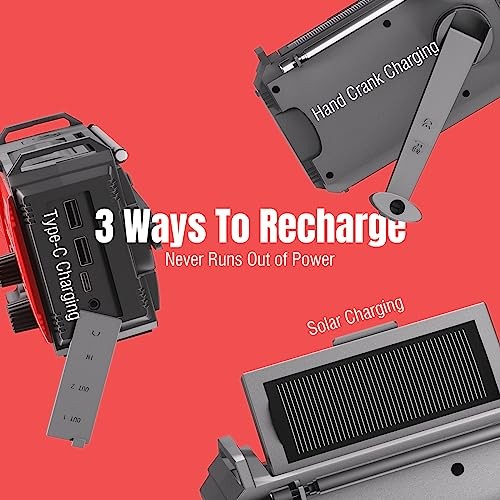 [37000mWh Battery] Emergency Radio, Hand Crank Solar, AM FM NOAA Radio SW10