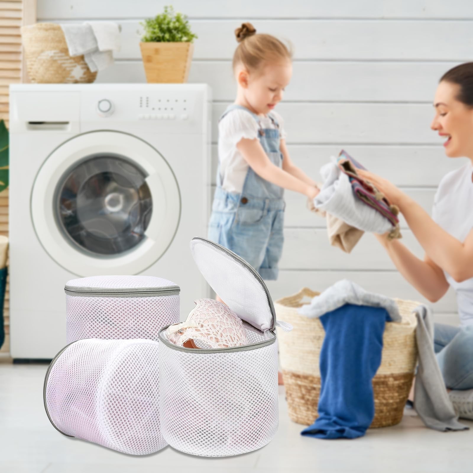 GOGOODA Laundry Mesh Bag Bra Wash 3 Bags, White with Pink Pattern