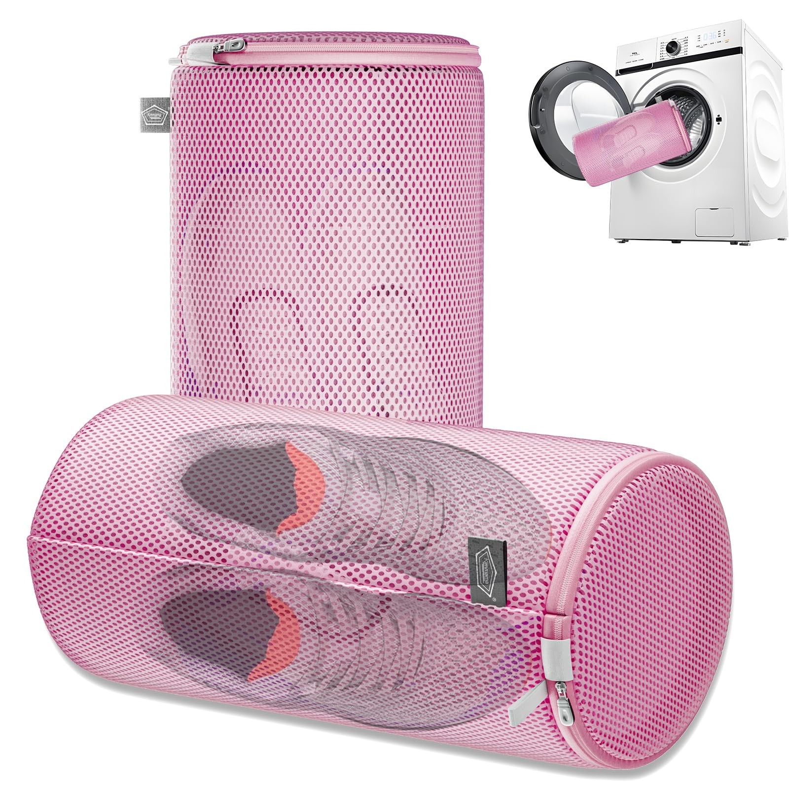 Kimmama Shoe Washing Machine Bag, Bag for 2XL(8x8x15″), Pink