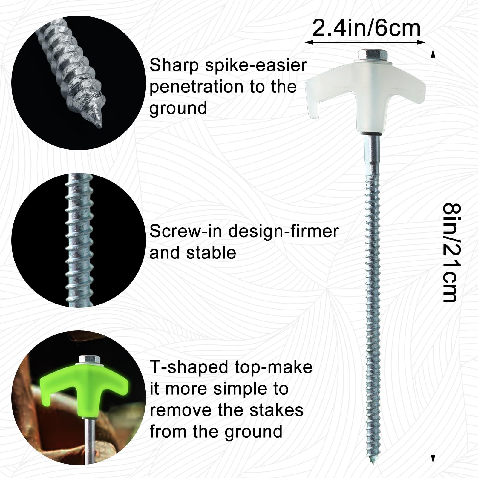 12-Pack Heavy Duty Screw-in Tent Stakes with Drill Adapter – 8 Inch White