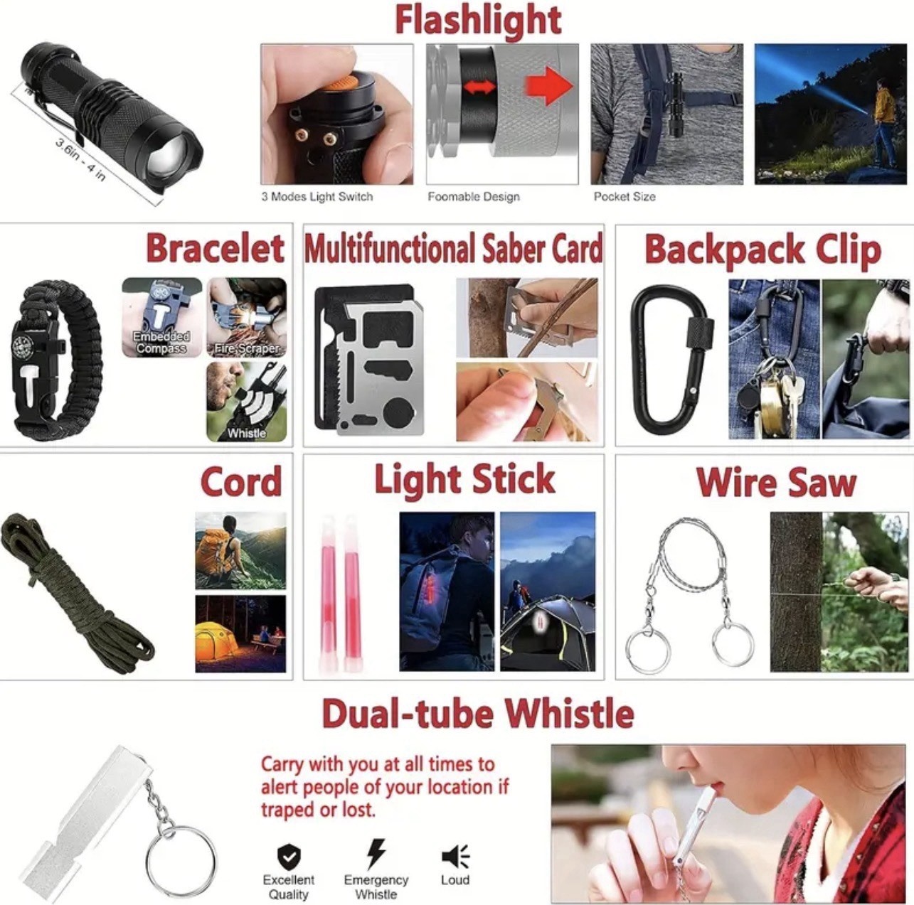 258 PCS Survival Gear Kit Camping Emergency Equipment Outdoor Tools Gift for Men