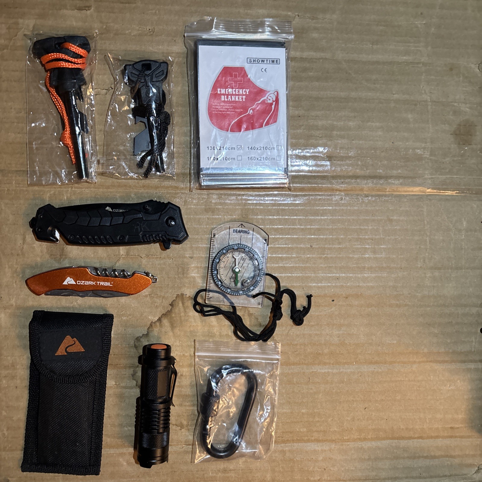 Ozark Trail Outdoor Survival Kit, Flashlight Knife Fire Starters Pouch