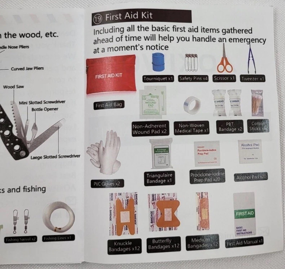 Emergency Survival Kit First Aid Bug out Military Prepper Brown 200 Piece Set