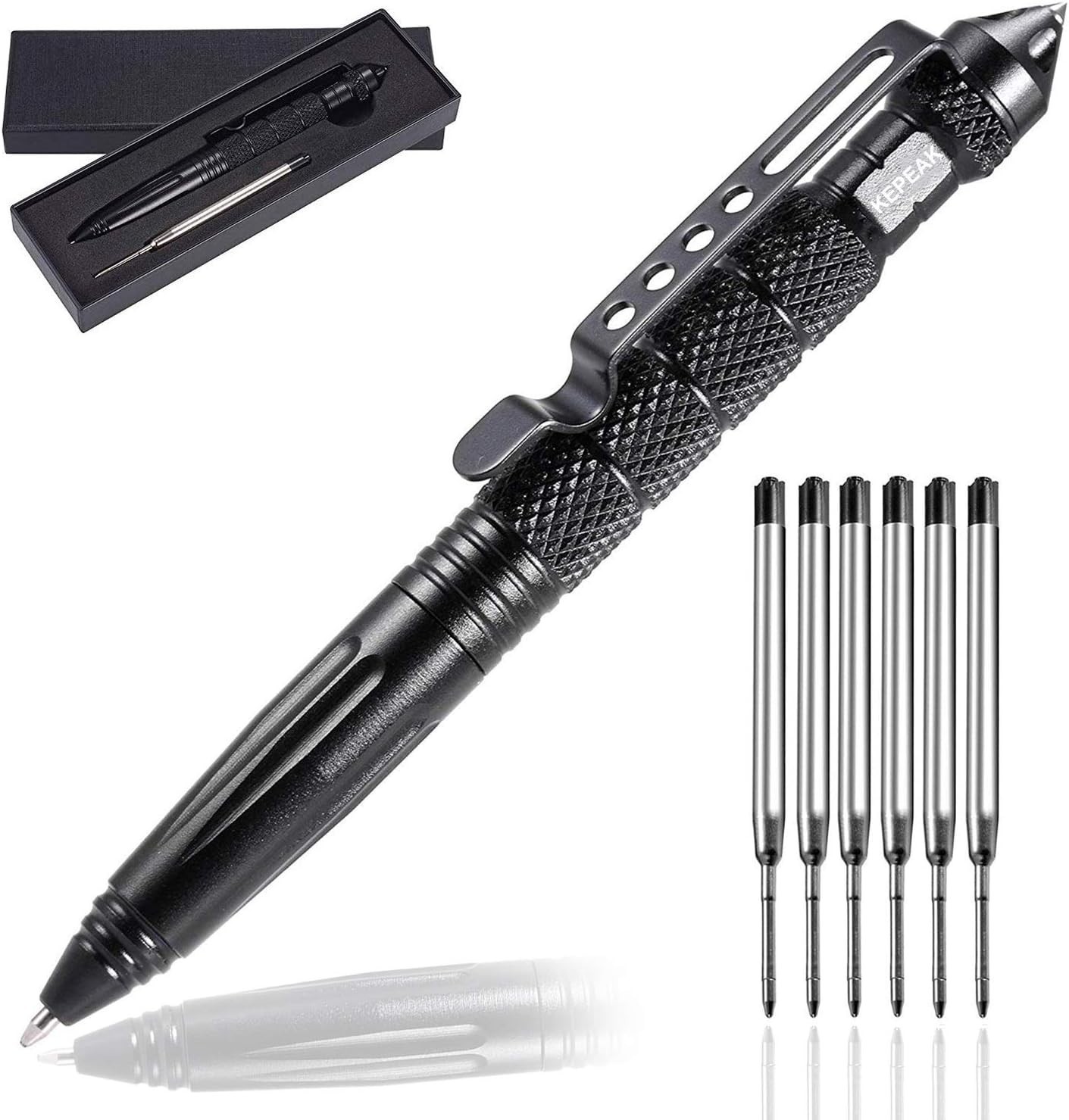 Tactical Pen Black Metal Glass Breaker Self Defense + Refills