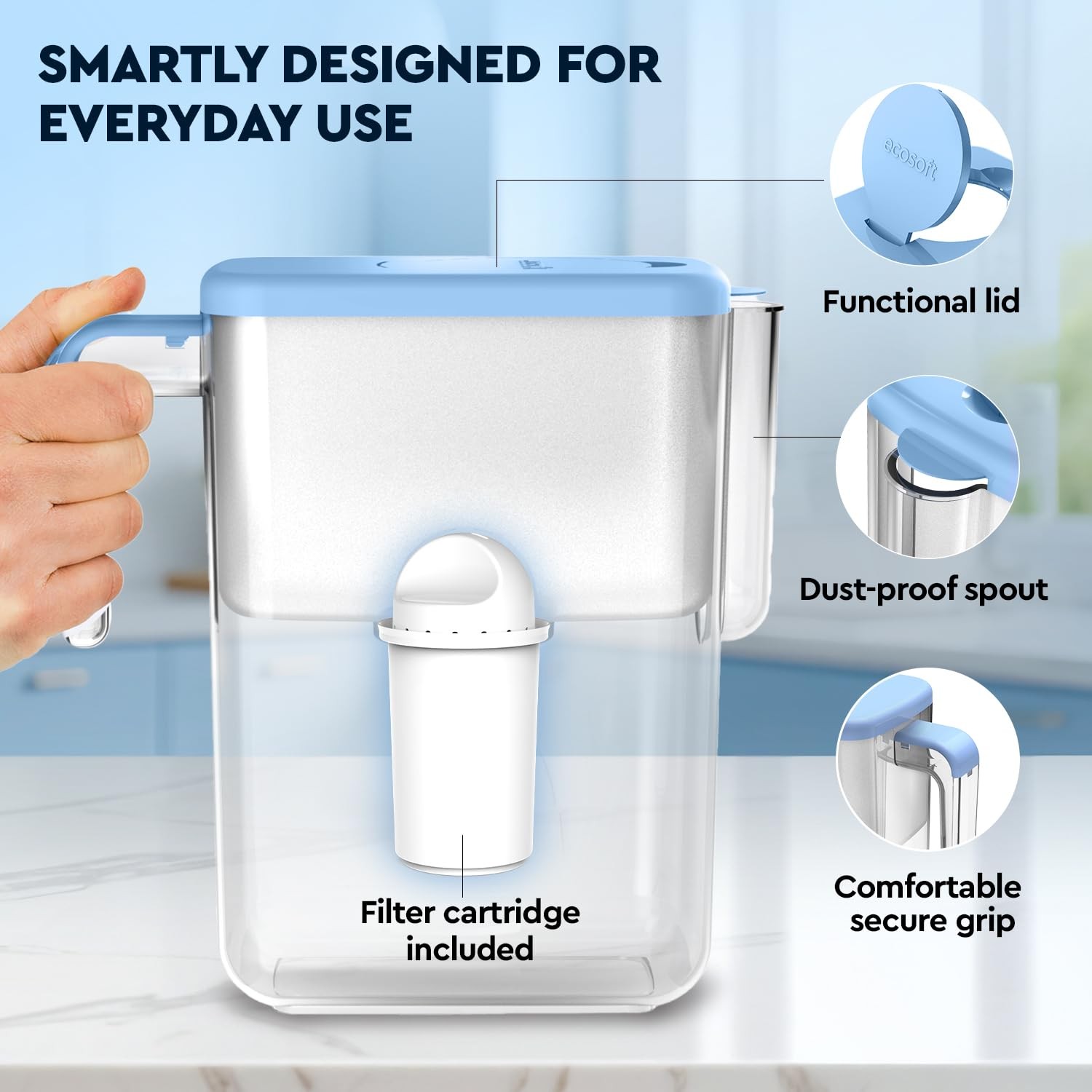 Slim Water Filter Jug, Capacity 3.5L, Reduces Chlorine and Limescale, Com…