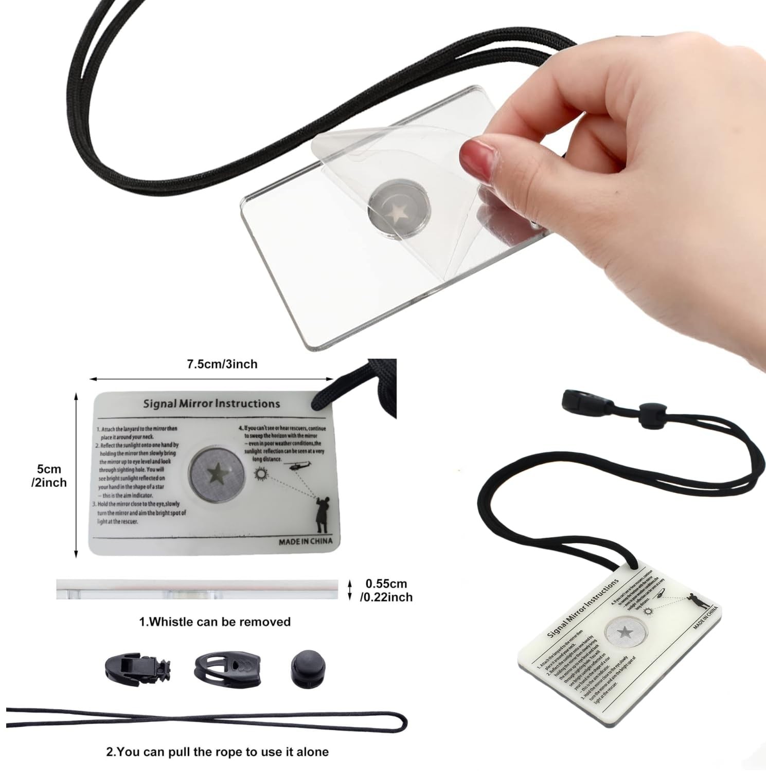 Signal Mirror Survival Kits Military Grade, 2 x 3 in Camping Mirror with Surv…