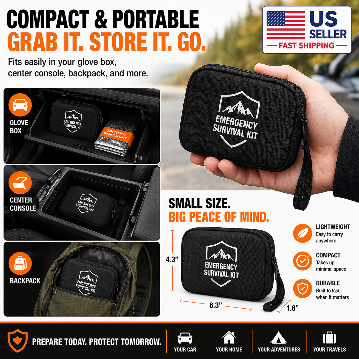 Compact Emergency Survival Kit Car Camping Mylar Thermal Blanket Set