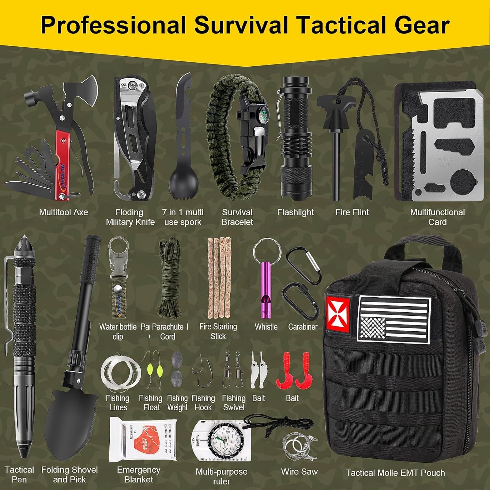 Survival First Aid Kit 248PCS Emergency Medical Supplies Tactical Gear Camping