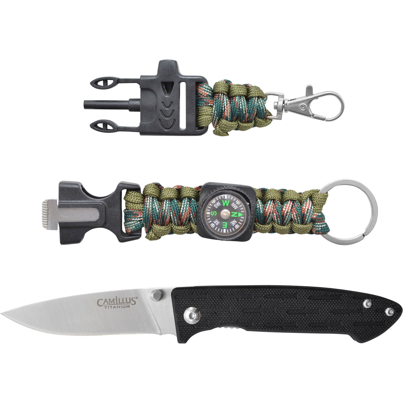 Camillus Nimble Survival Knife Set Keychain Whistle Compass Firestarter Paracord