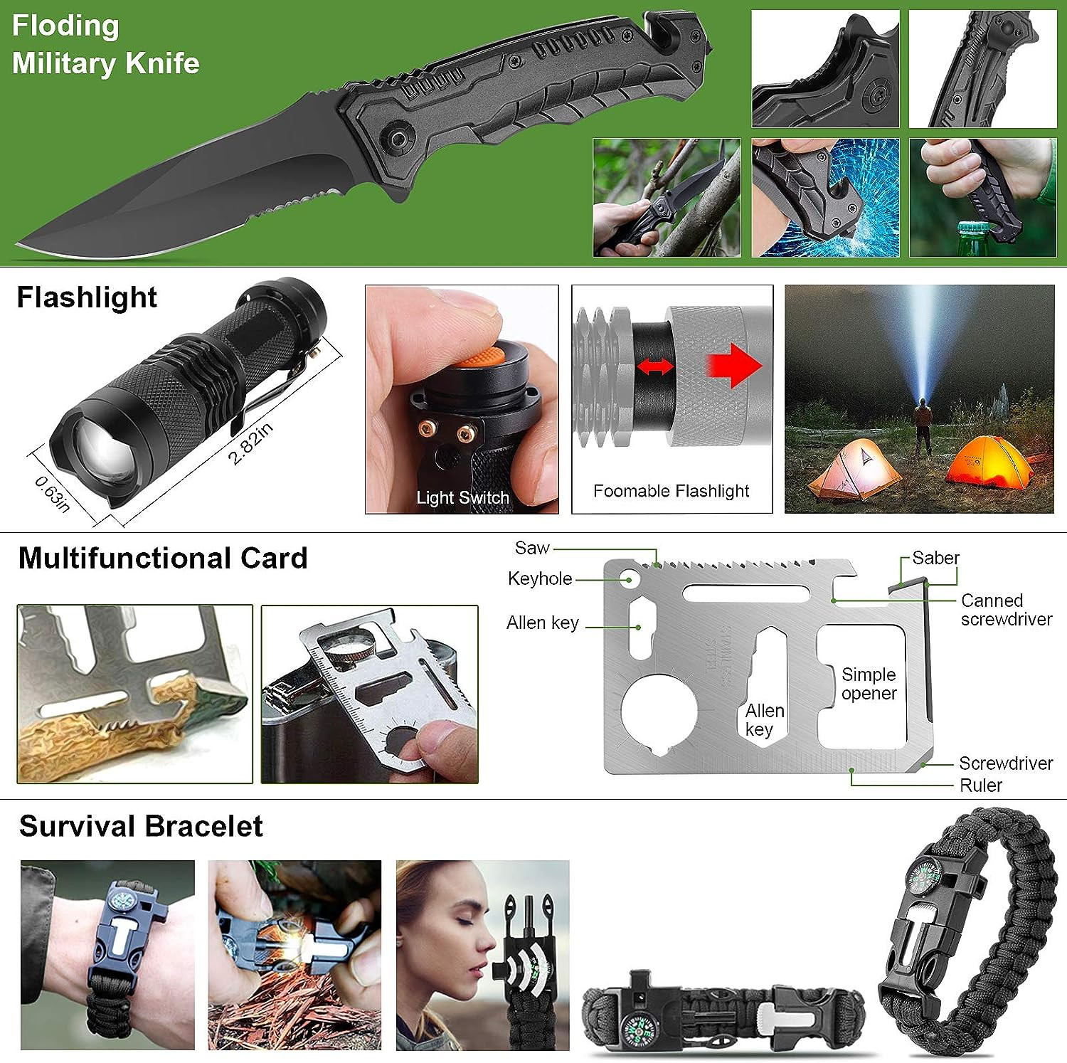 216PCS Survival Kit First Aid Tactical Molle Bag Camping Emergency Gear