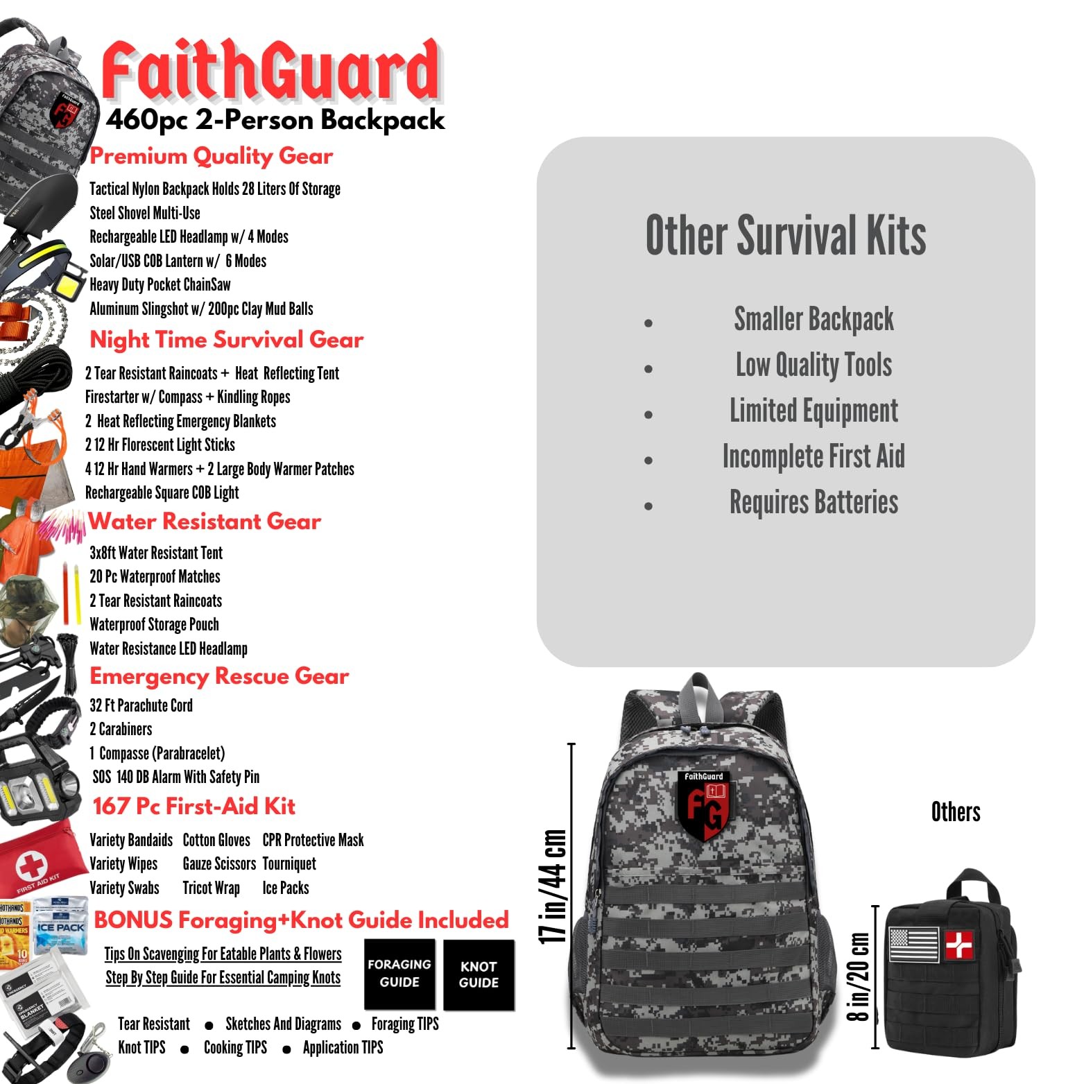 460 PC Complete Survival Kit and First Aid Kit | Tactical Backpack with Survi…