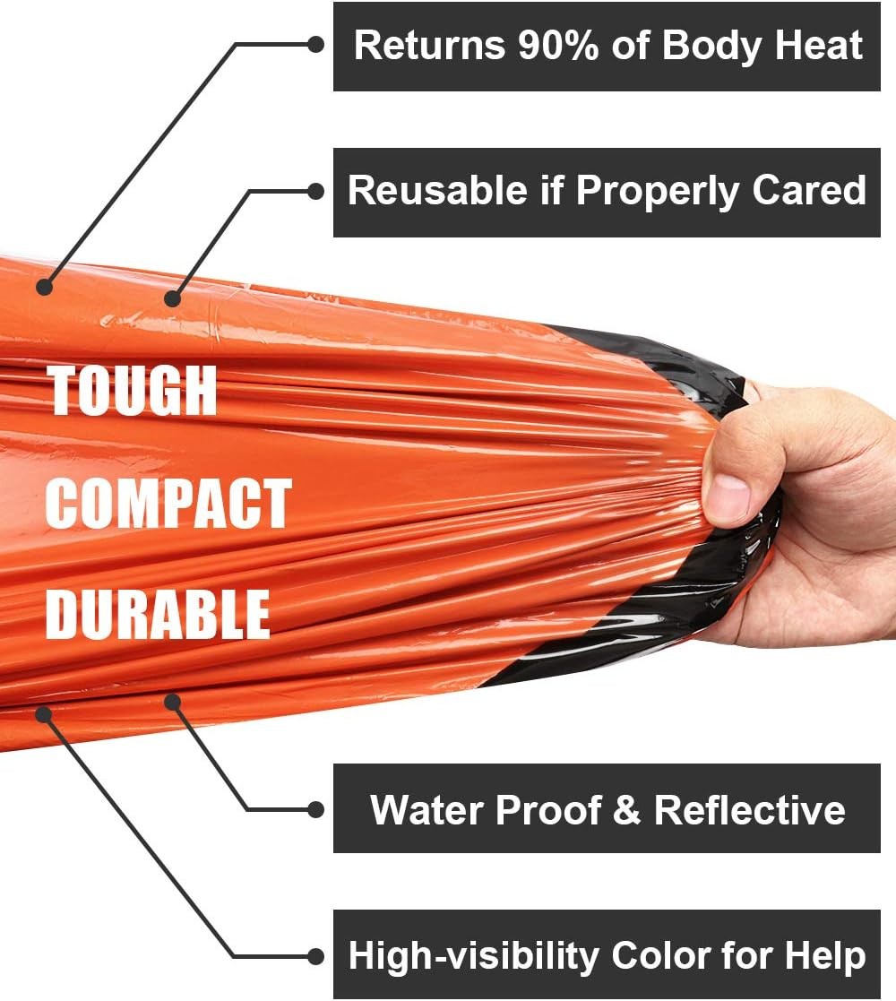 2 Pack Emergency Sleeping Bag Outdoor Camping Gear For Hiking Survival Whistle