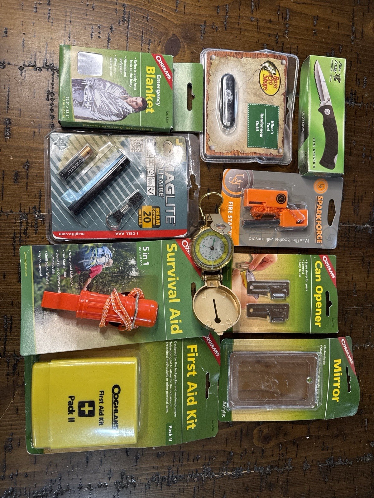 Camping Survival Kit Lot – Maglite, 2 Knives, Compass, First Aid, Fire Starter