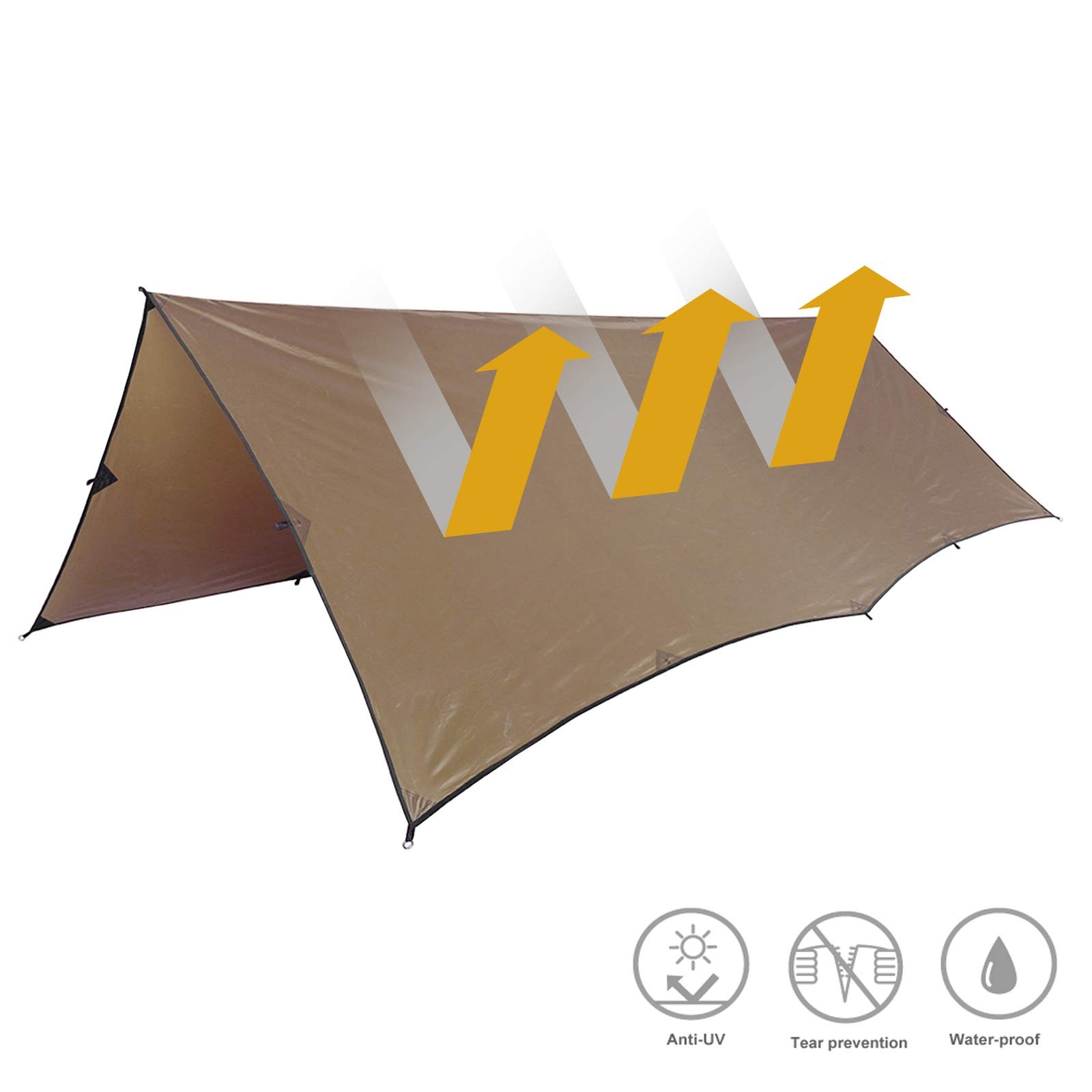 OneTigris Bulwark Camping Tarp, 100% Waterproof 12.8ft x 9.5ft, Coyote Brown
