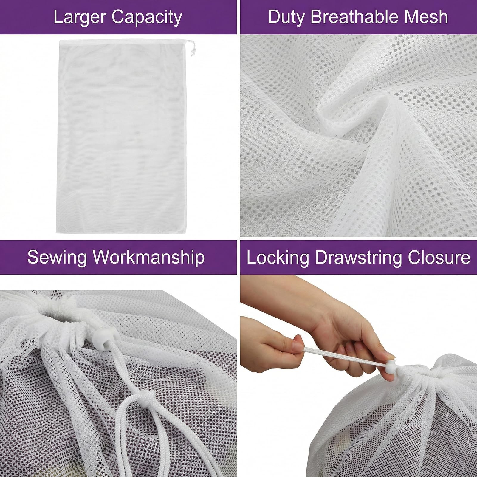 Nicunom 6 Pack Mesh Laundry Bag with Drawstring 6 24″x 36″, white