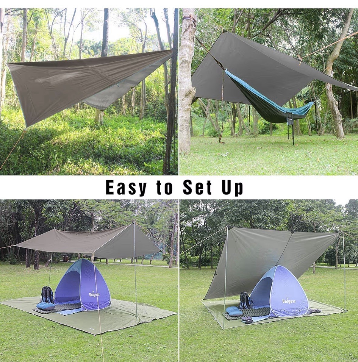 Unigear Hammock Rain Fly, Ultralight Waterproof Camping Tarp, 9.8*9.8ft, Brown