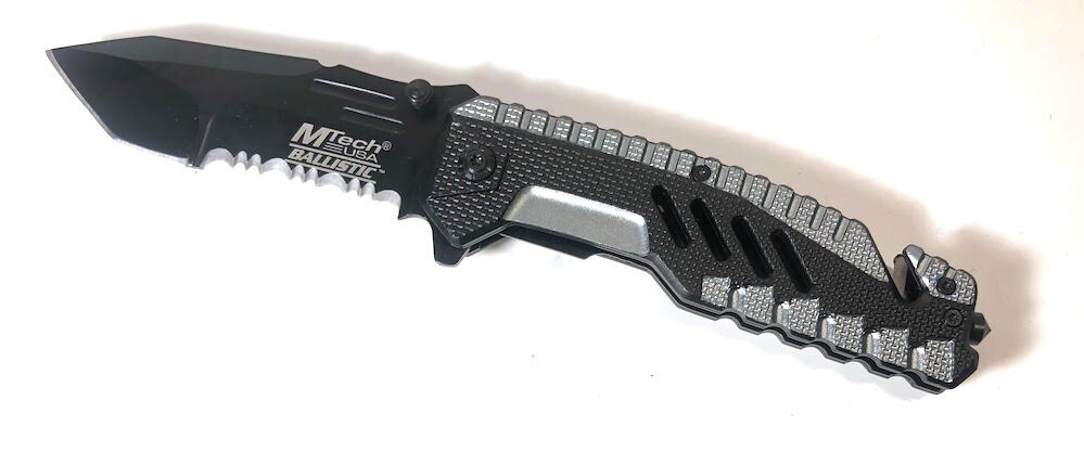 Tactical Spring Assist Knife Seat Belt Cutter Glass Breaker – Serrated