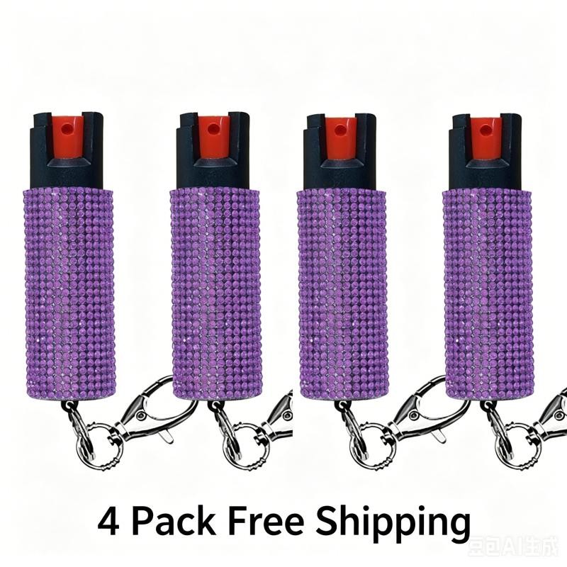 4 Pack Bling It On Key Ring Self Defense Pepper Spray Purple Jeweled Cary Case