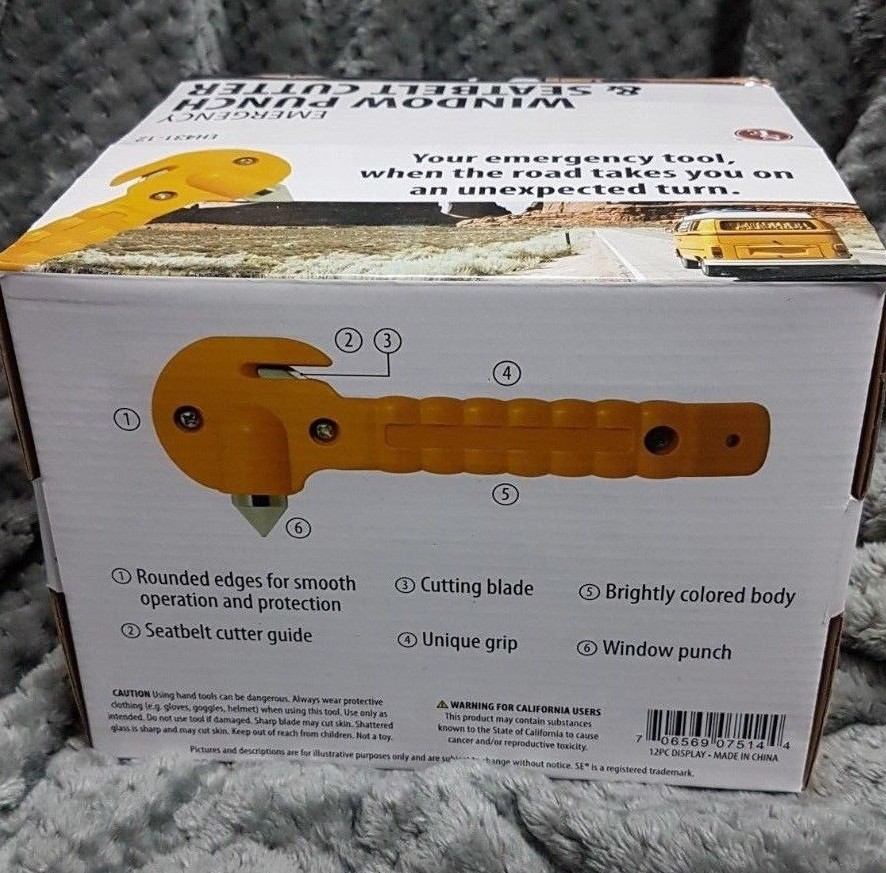 (12 Pack) SE EH431-12 2-in-1 Emergency Seat Belt Cutter with Window Punch / TF
