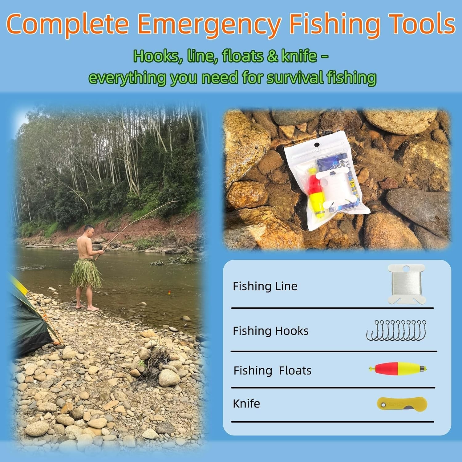2.0 Backpacker Survival Fishing Kit, Emergency Lightweight Fishin