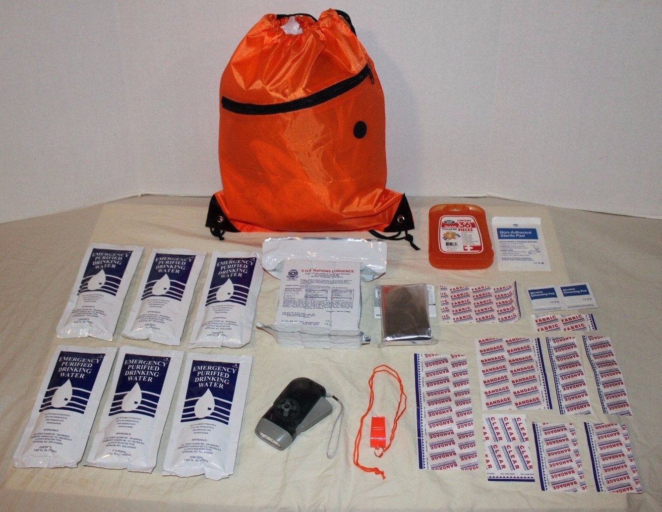 3 Day Emergency Food Water Blanket Whistle Flashlight 1st Aid Survival Kit 72 Hr