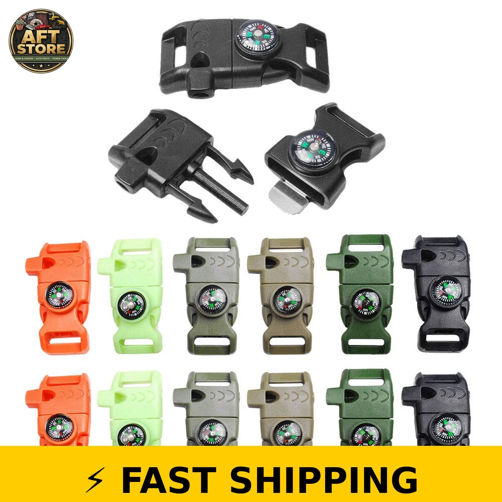 CooBigo 12pcs Mix Color Compass Fire Starter Whistle Buckle Set
