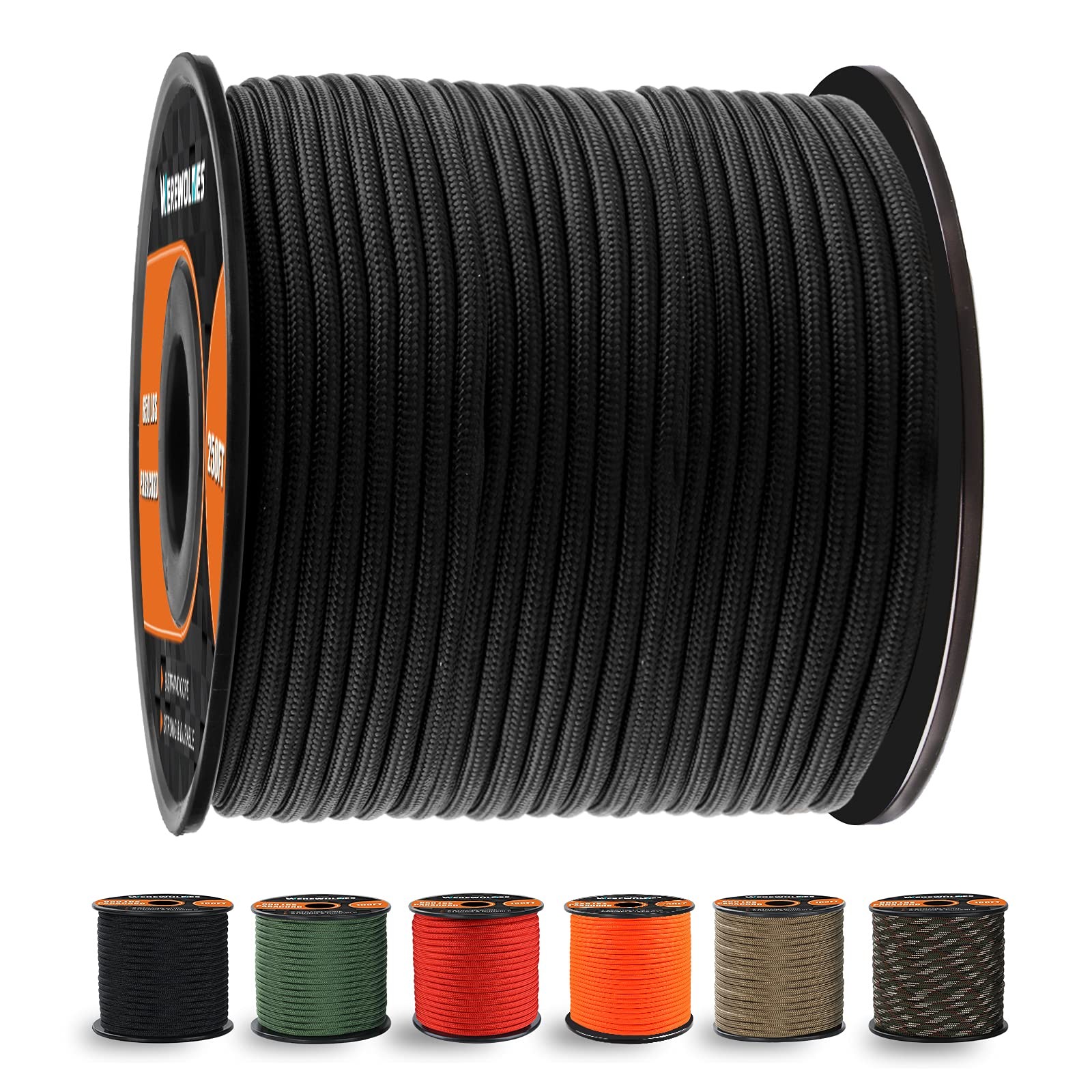 WEREWOLVES 650lb Paracord/Parachute Cord – 9 Strand Paracord 100 Feet, Black
