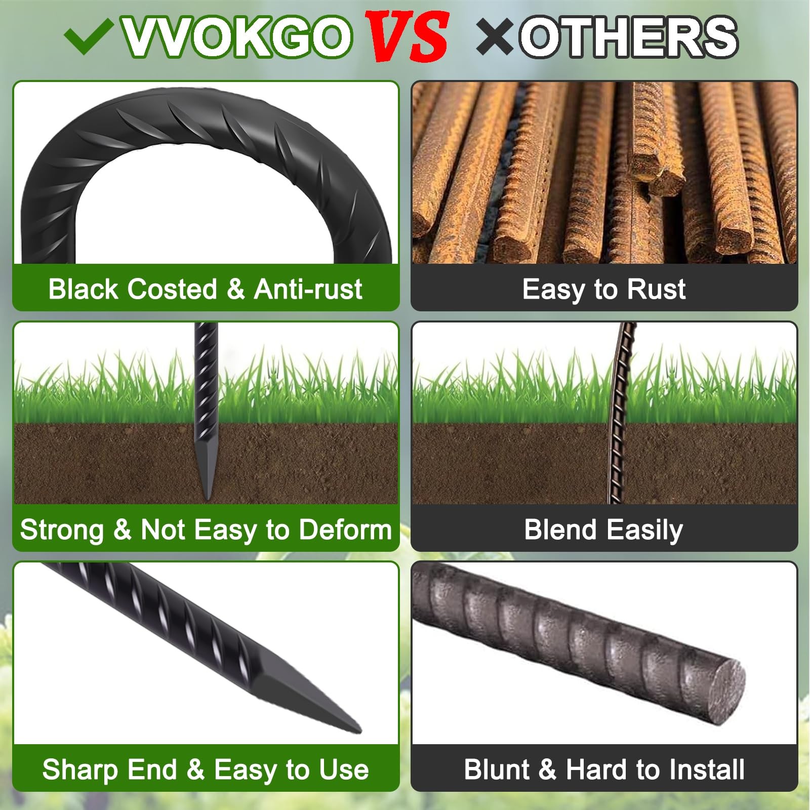 VVOKGO Rebar Stakes 24 Inch J Hook J-24 Inch-16 Pcs, Inch-Φ3/8″-Black