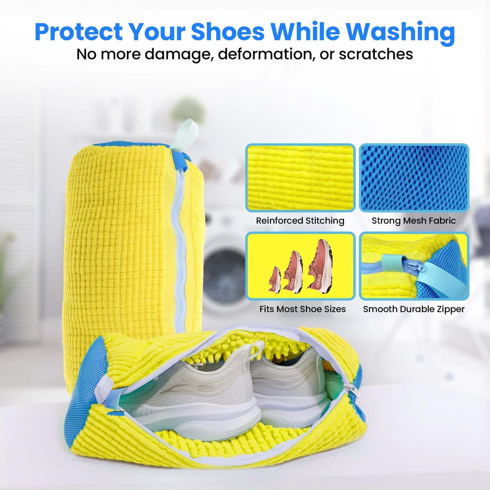 Shoe Washing Machine Bag Laundry for Washer and Dryer 2 Pack, Yellow