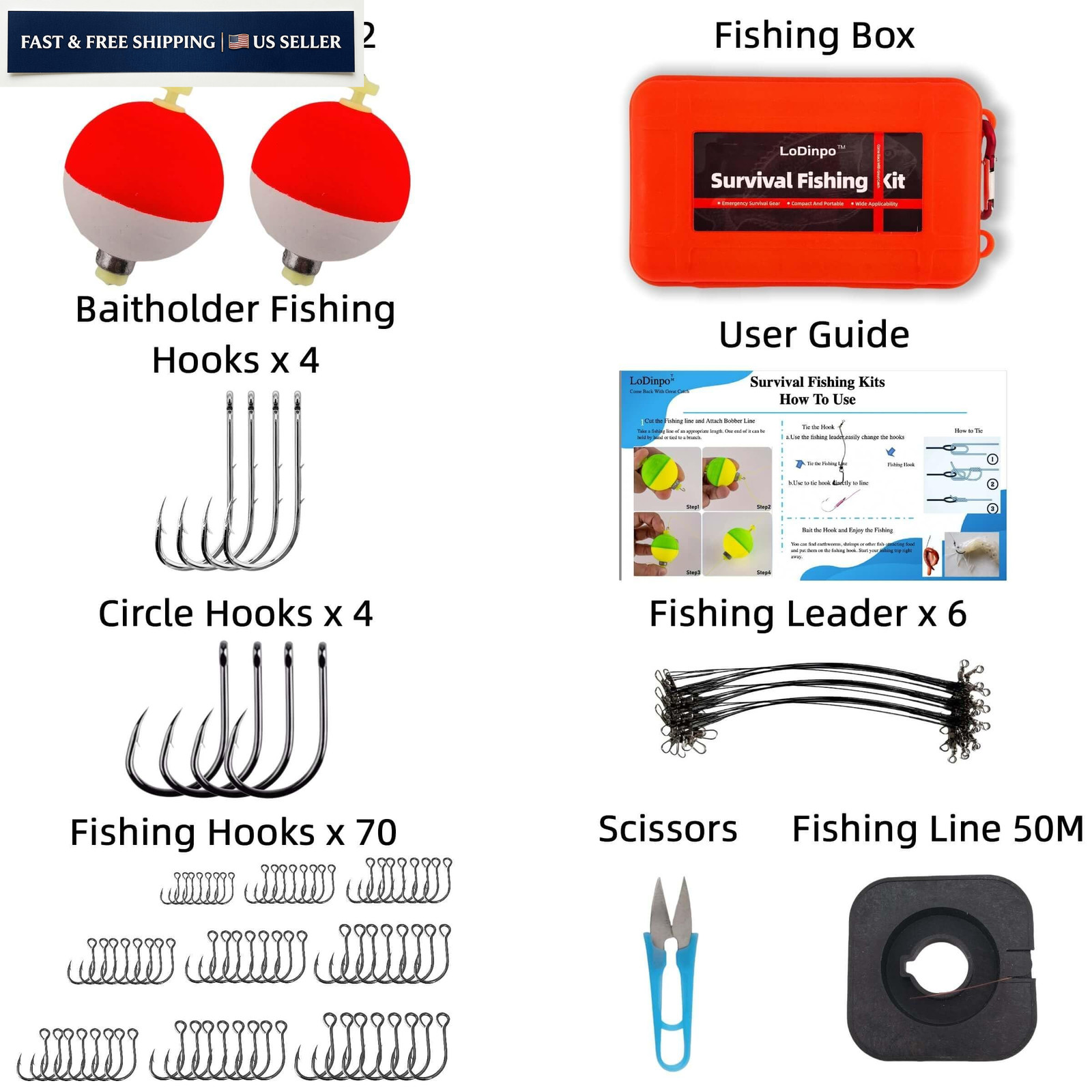 LoDinpo Mini Survival Fishing Kit Compact Emergency Small, Desert Sand