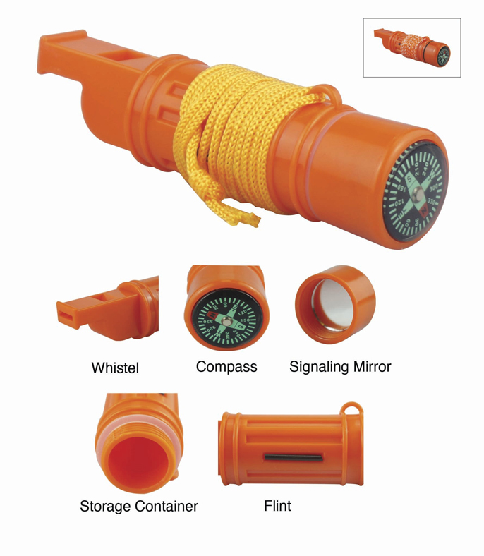 5 in 1 Survival Whistle W/ Compass Mirror Emergency Hiking Camping Survival Gear