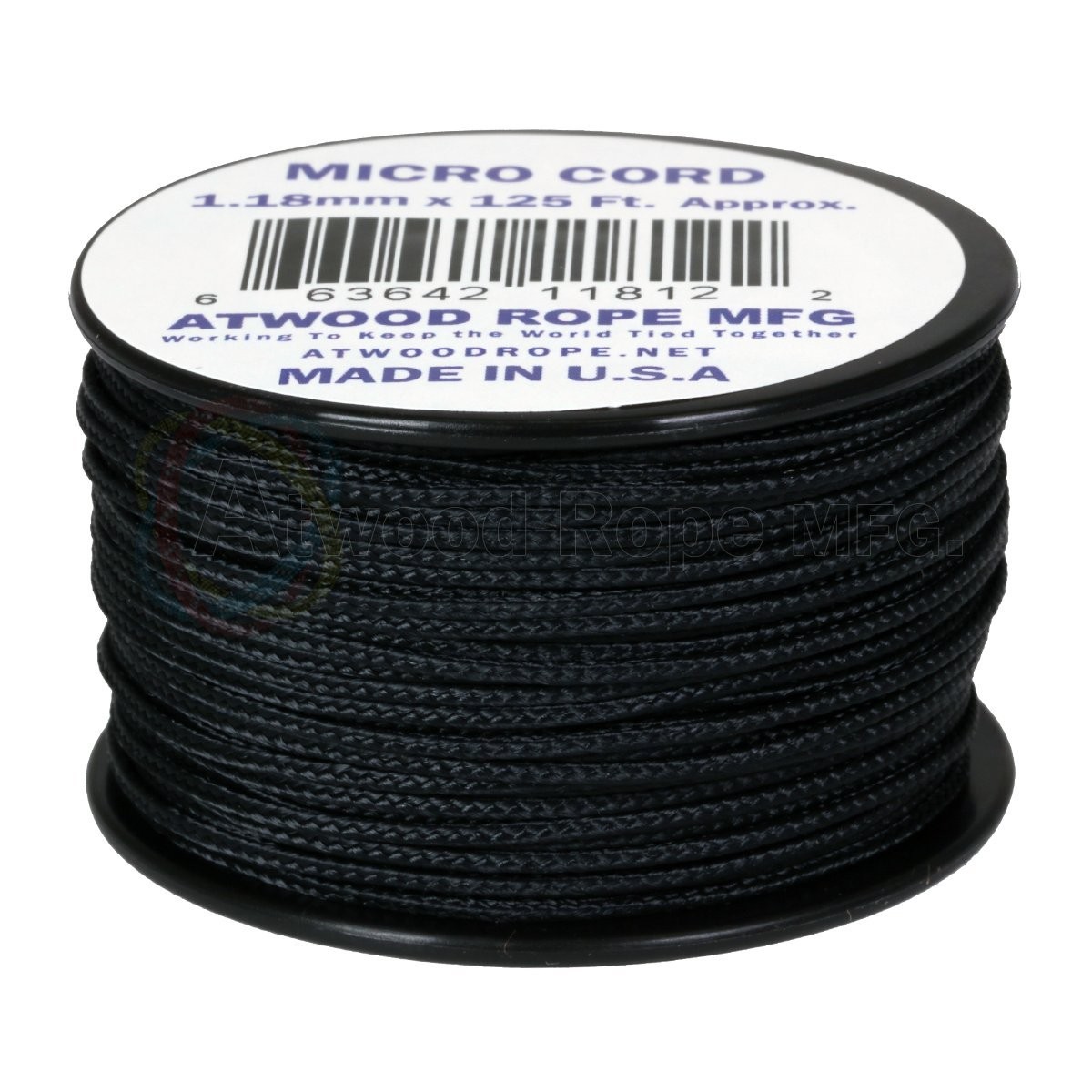 Atwood Rope MFG 1.18mm x 125′ Micro Cord, Black Small,