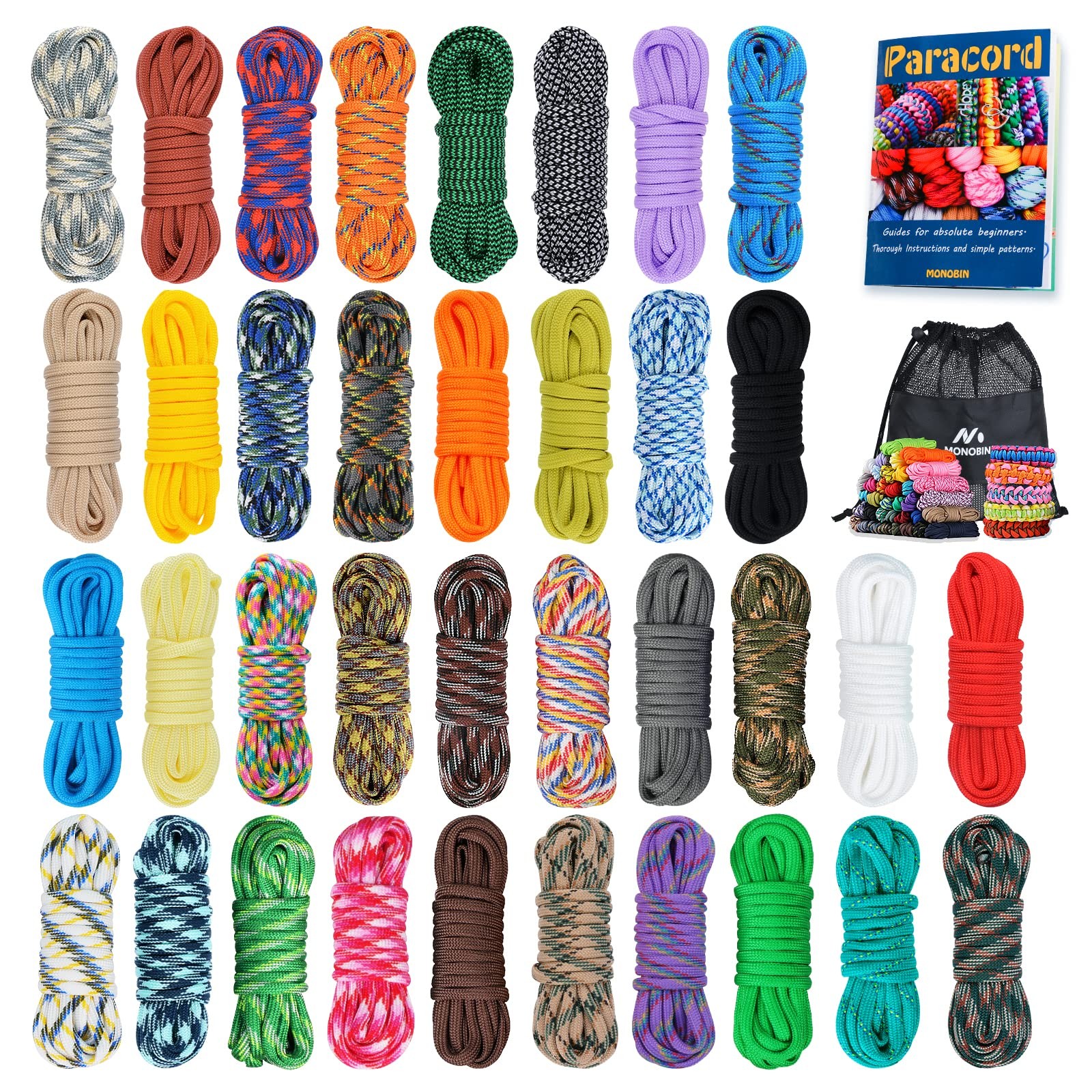 MONOBIN 36 Colors 10ft Paracord 550 360FT-10FT/Color, Red，blue，orange，black