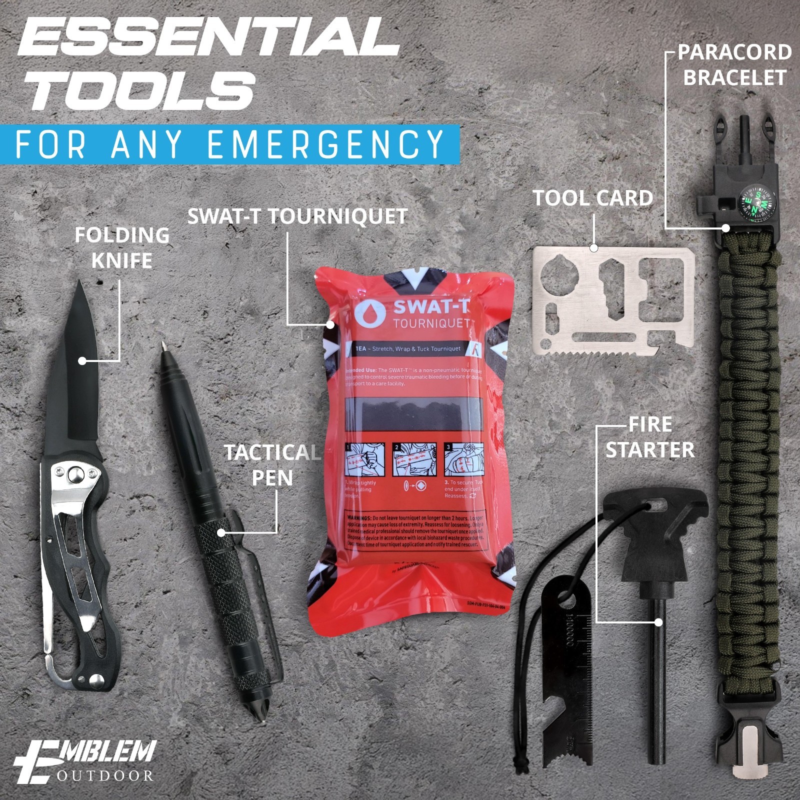 Emblem OD 242 Piece Survival First Aid Kit with Tourniquet | Tan