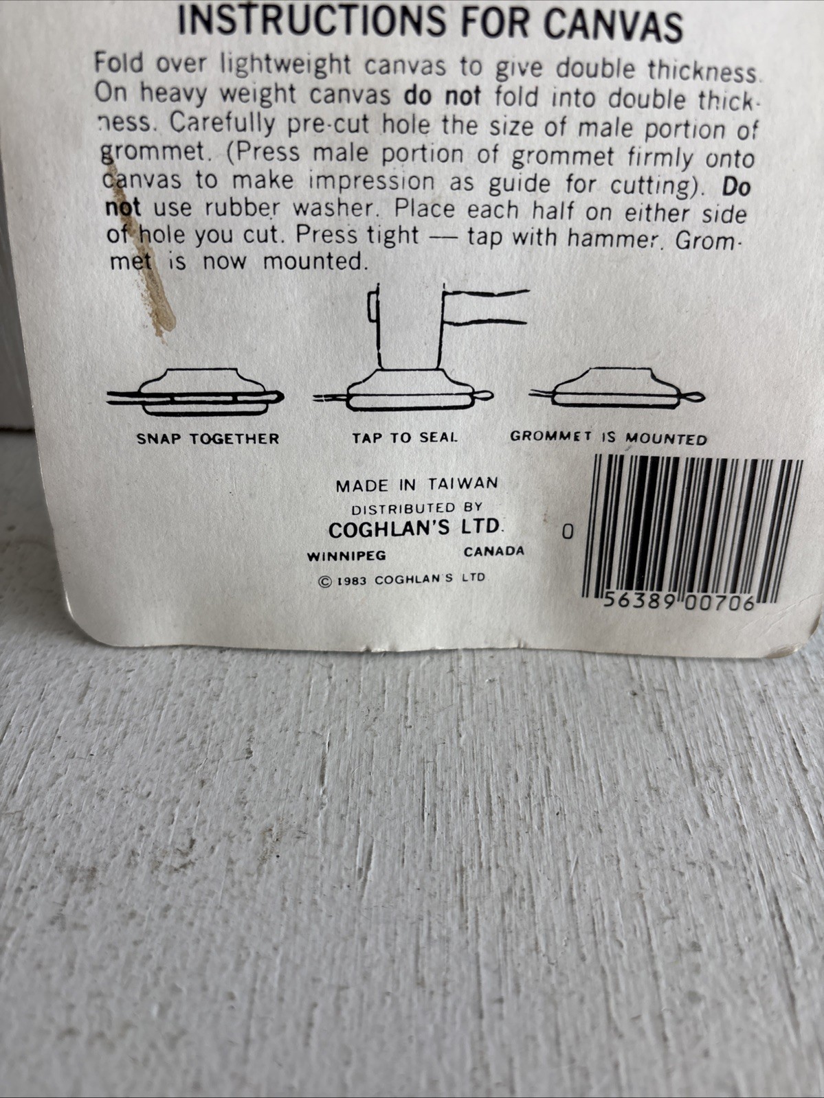 NOS Vintage Coghlan’s NO. 706 Snap ‘n Tap Grommets – 8-Pack copyright 1983