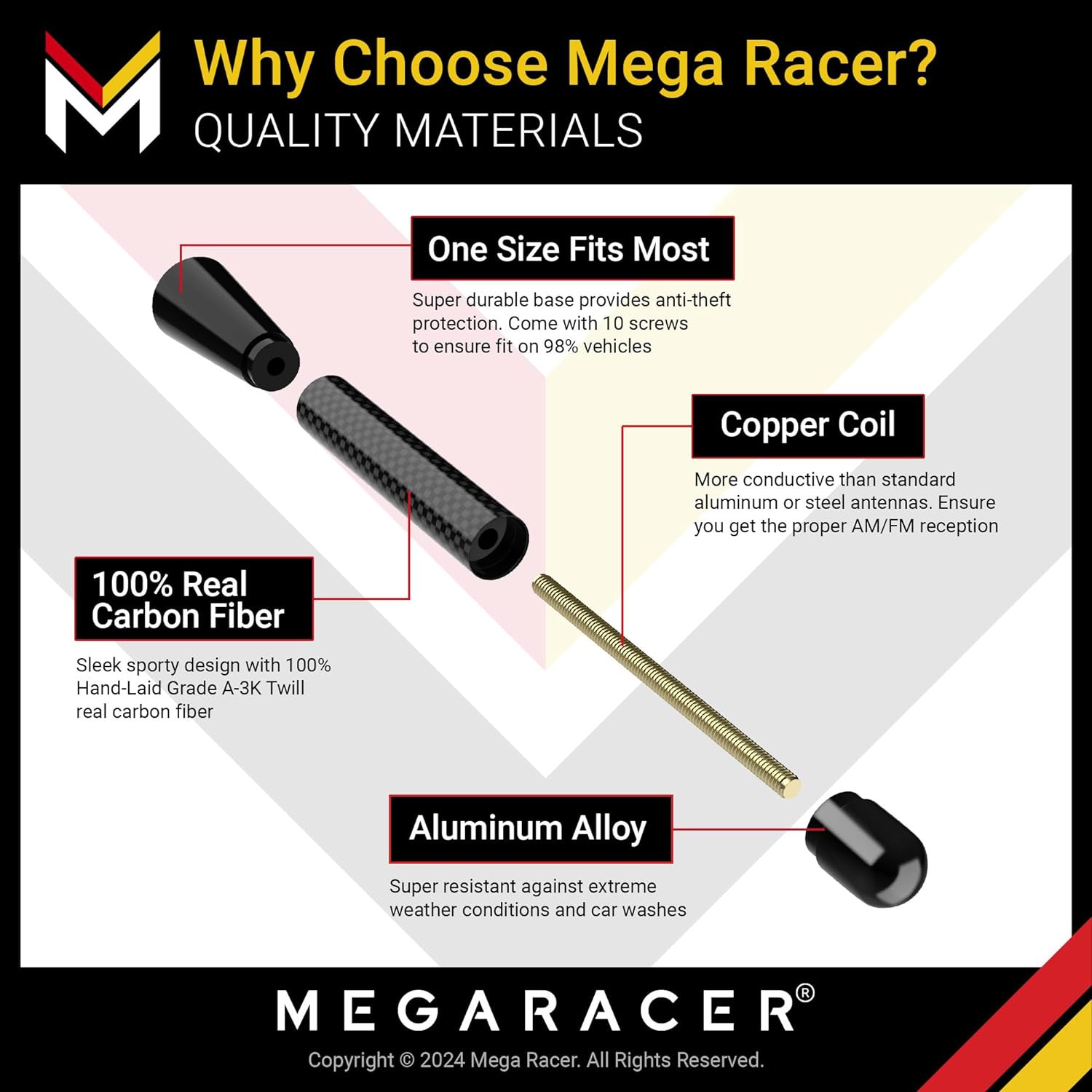 Black Carbon Fiber Antenna for Truck, Car, SUV – 3 Inch Universal Fi