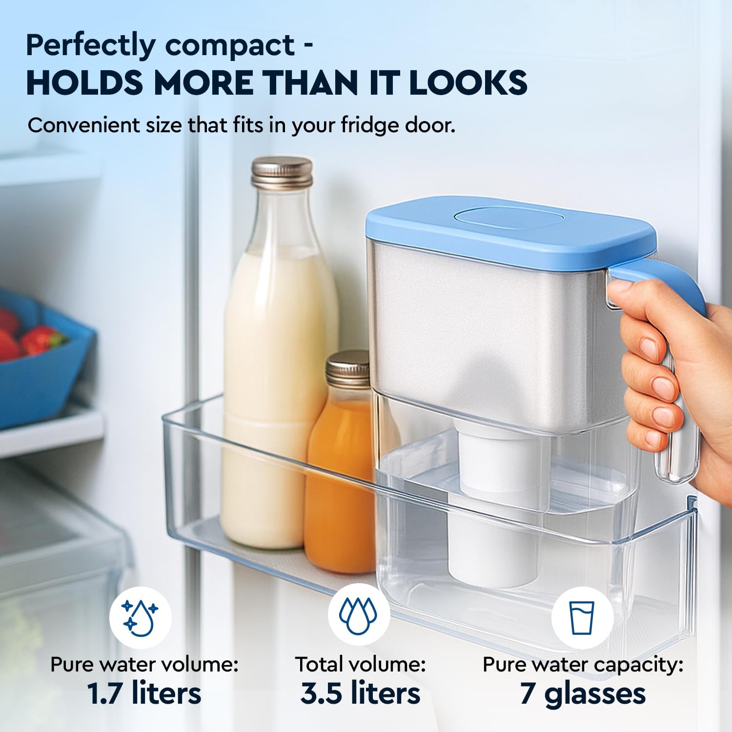 Slim Water Filter Jug, Capacity 3.5L, Reduces Chlorine and Limescale, Com…