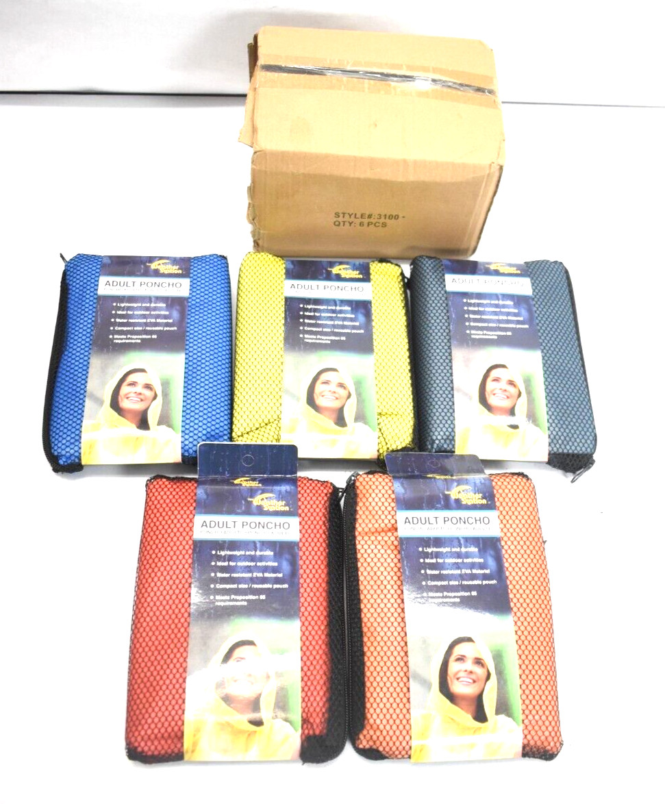 Lot of 5 The Weather Zone 3100 Rain Ponchos Assorted Colors One Size Fits All