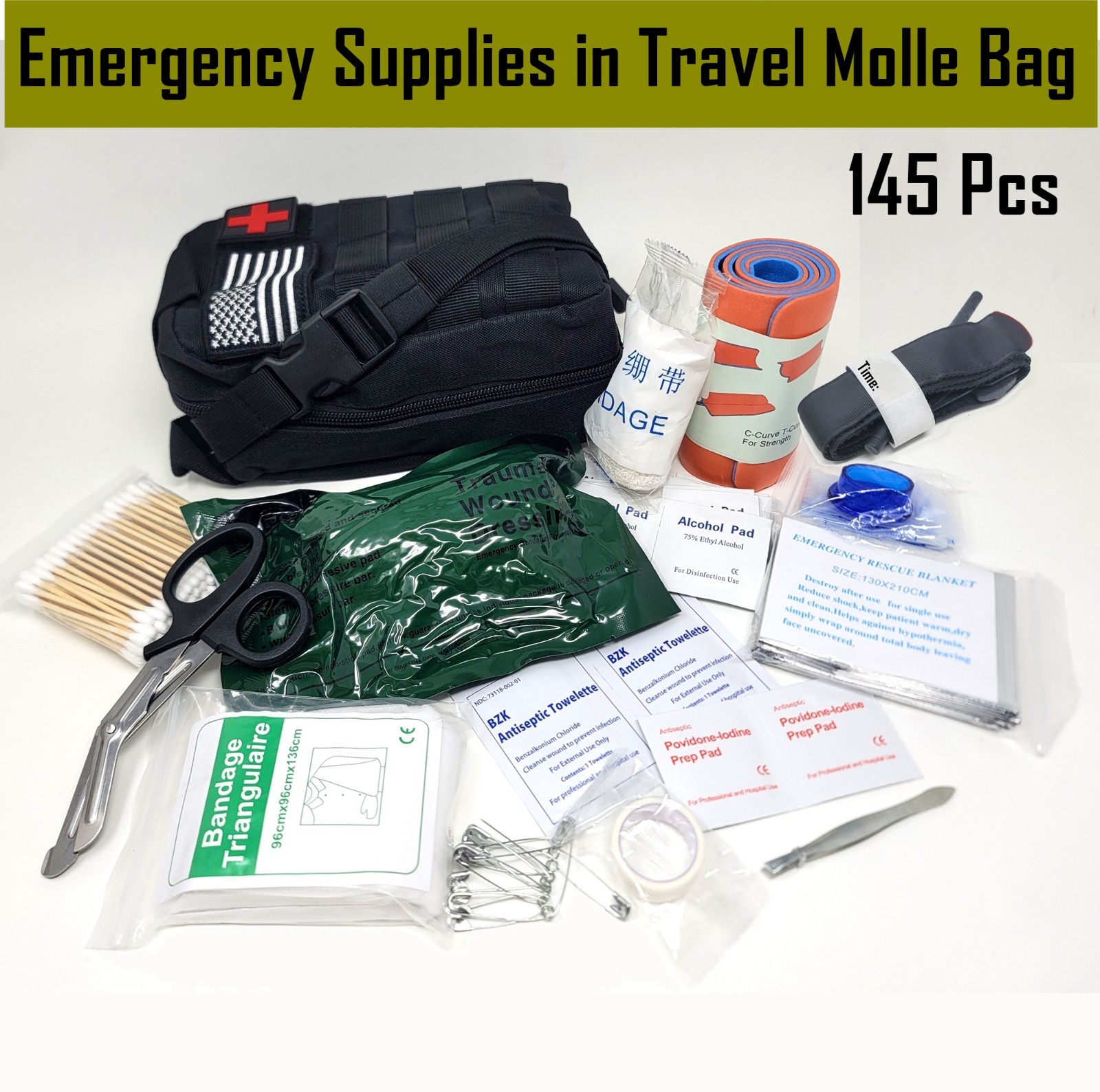First Aid Equipment Survival Medical Emergency Backpacking in Carry Bag – 145 Pc