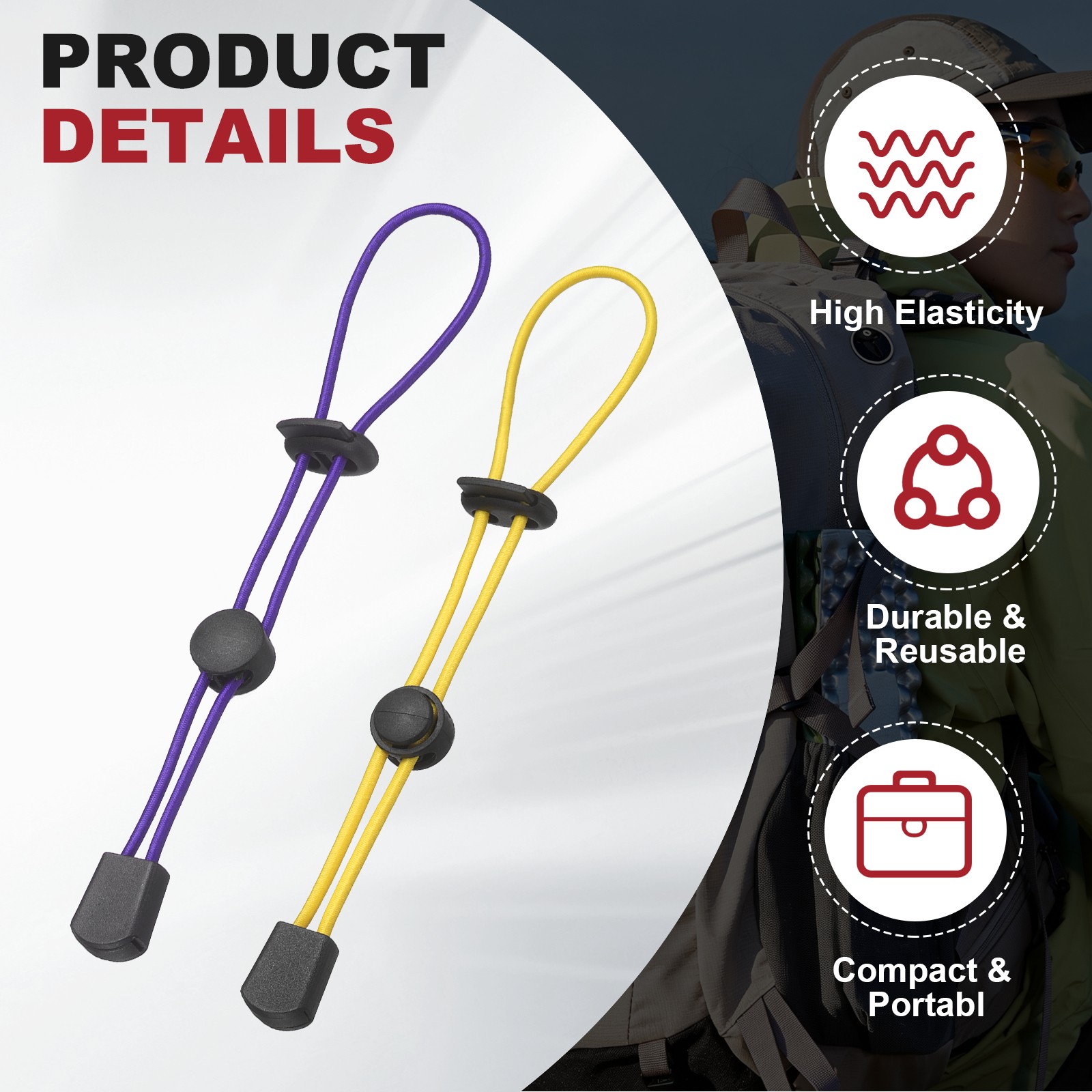 Climbing Stick Holder, Backpack Hiking Pole Ropes 8 Inch & 6 Pcs & Yellow/Purple