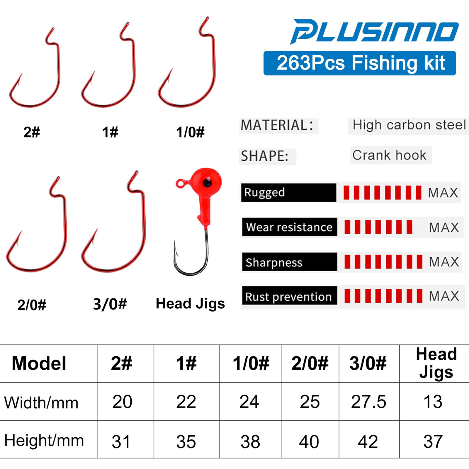 PLUSINNO Fishing Accessories 7.9 x 5.5 x 0.8″, 263Pcs Kit
