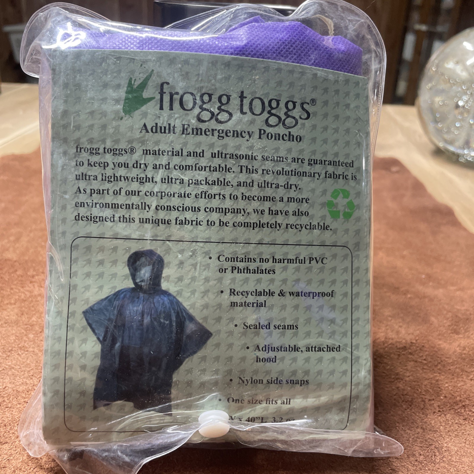 Frogg Toggs Purple Adult Emergency Poncho 1 Size Fits All