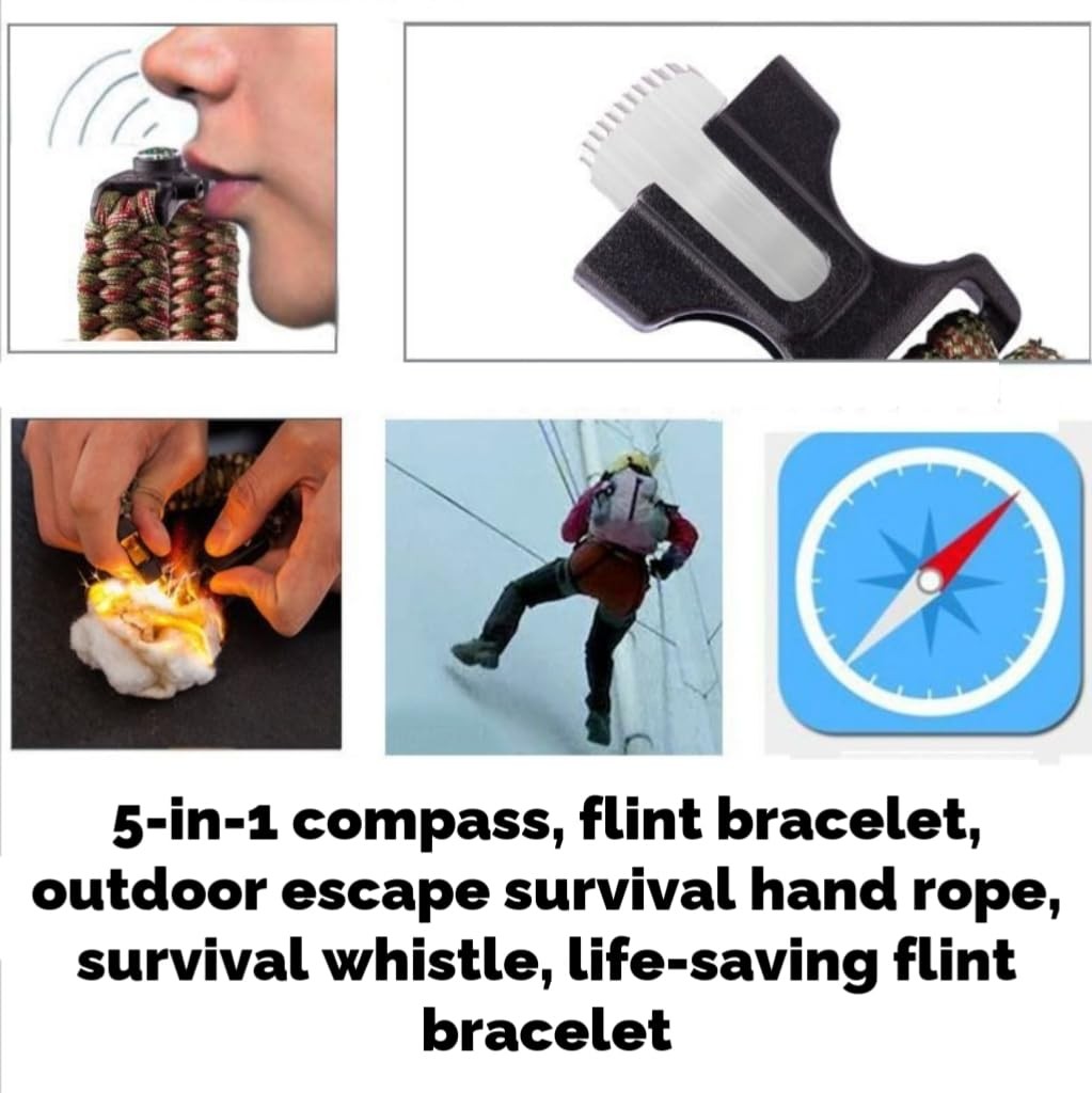 5-in-1 Survival Bracelet Pack of 2 | Fire Starter, Compass & Whistle | Milita…