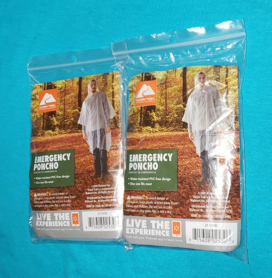 2-Pack Emergency Hooded Rain Poncho Raincoat Unisex One Size Fits Most FREE SHPN